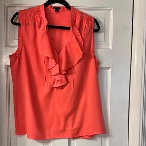 Ann Taylor Pink Ruffled V-Neck Blouse